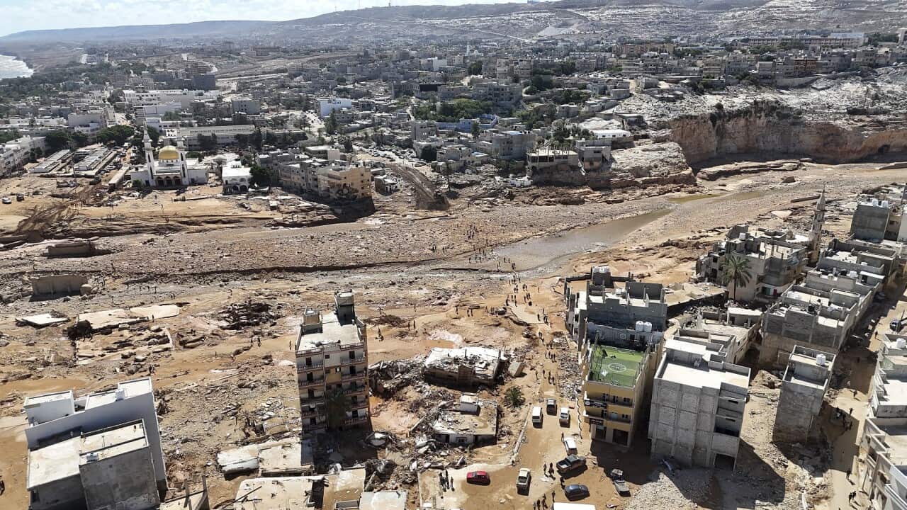 A general view of the flooded city of Derna, Libya (AAP)