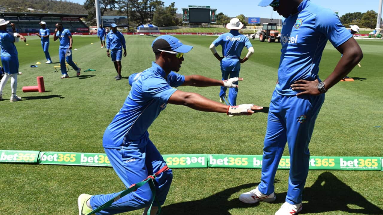 West Indies cricketers during a training session