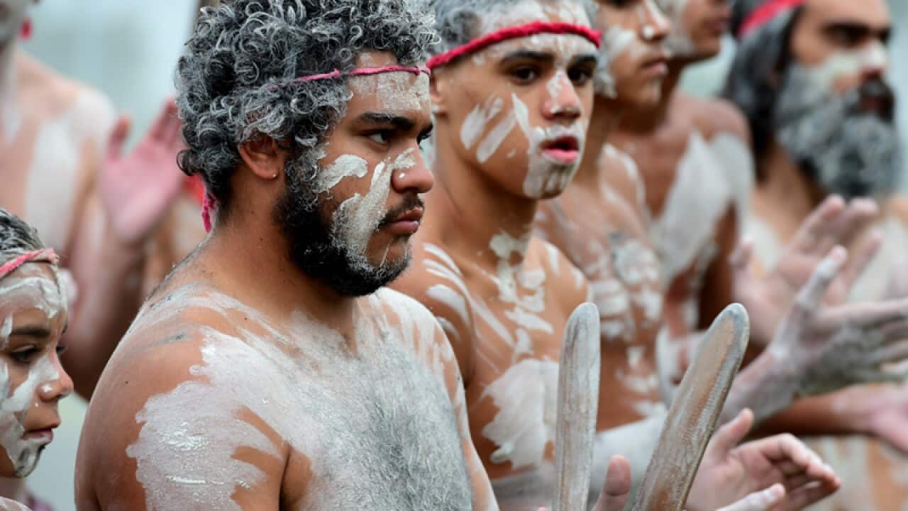 Indigenous dancers during Australia Day celebrations in Sydney
