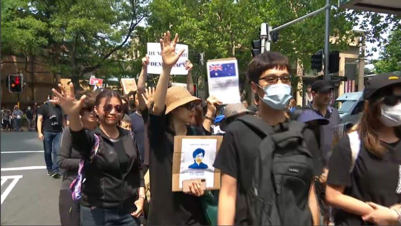 Pro-democracy activists march through the streets of Sydney in solidarity with protesters in Hong Kong.