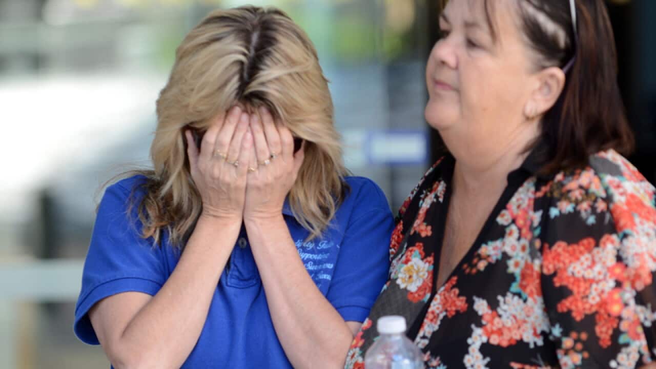 Sharon Tomlinson, an alleged victim of Robert Fardon, reacts