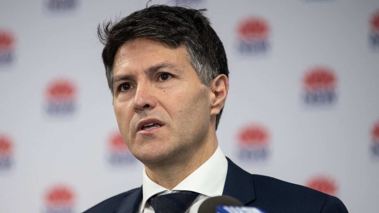 Customer Service Minister Victor Dominello speaks to the media during a press conference in Sydney on Friday, 24 July, 2020.