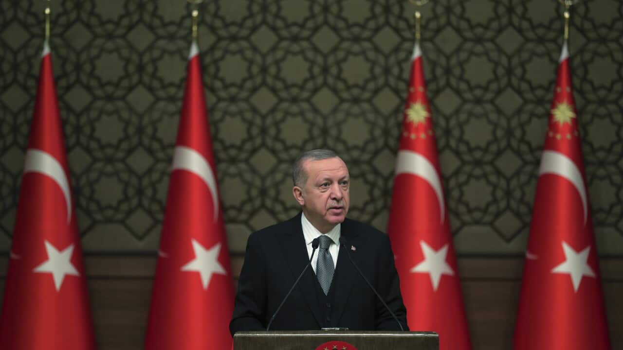 Turkey's President Recep Tayyip Erdogan delivers a speech at an event in Ankara, Turkey.