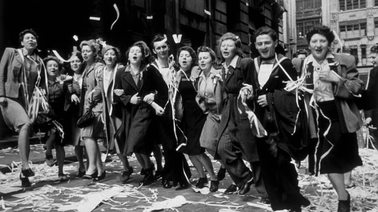 8th May 1945 - People dancing in the streets of London during the celebrations for VE Day (Getty)