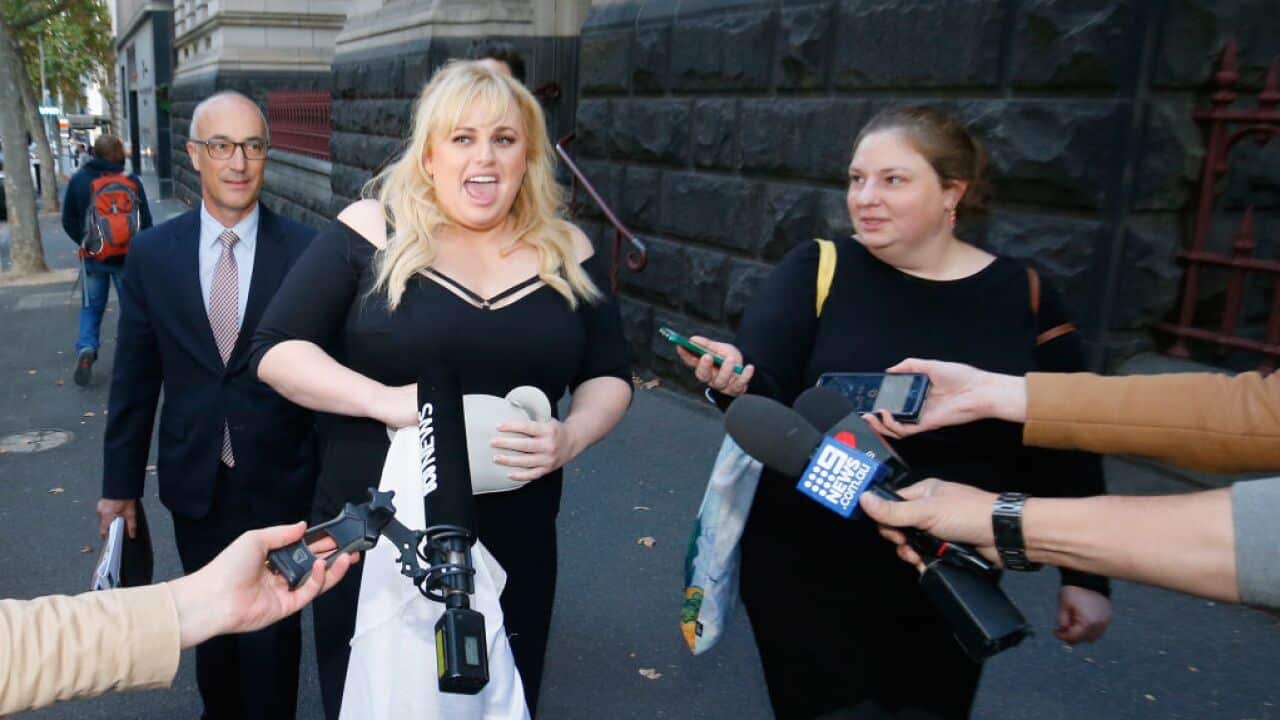 Rebel Wilson walks out of the Court of Appeal on April 19, 2018 in Melbourne, Australia.
