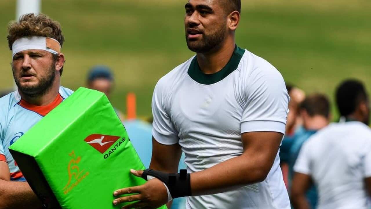 Lukhan Tui of the Wallabies is seen during a training.