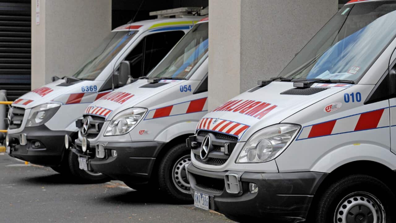 Parked Ambulances outside the St Vincents and Mercy Hospital,