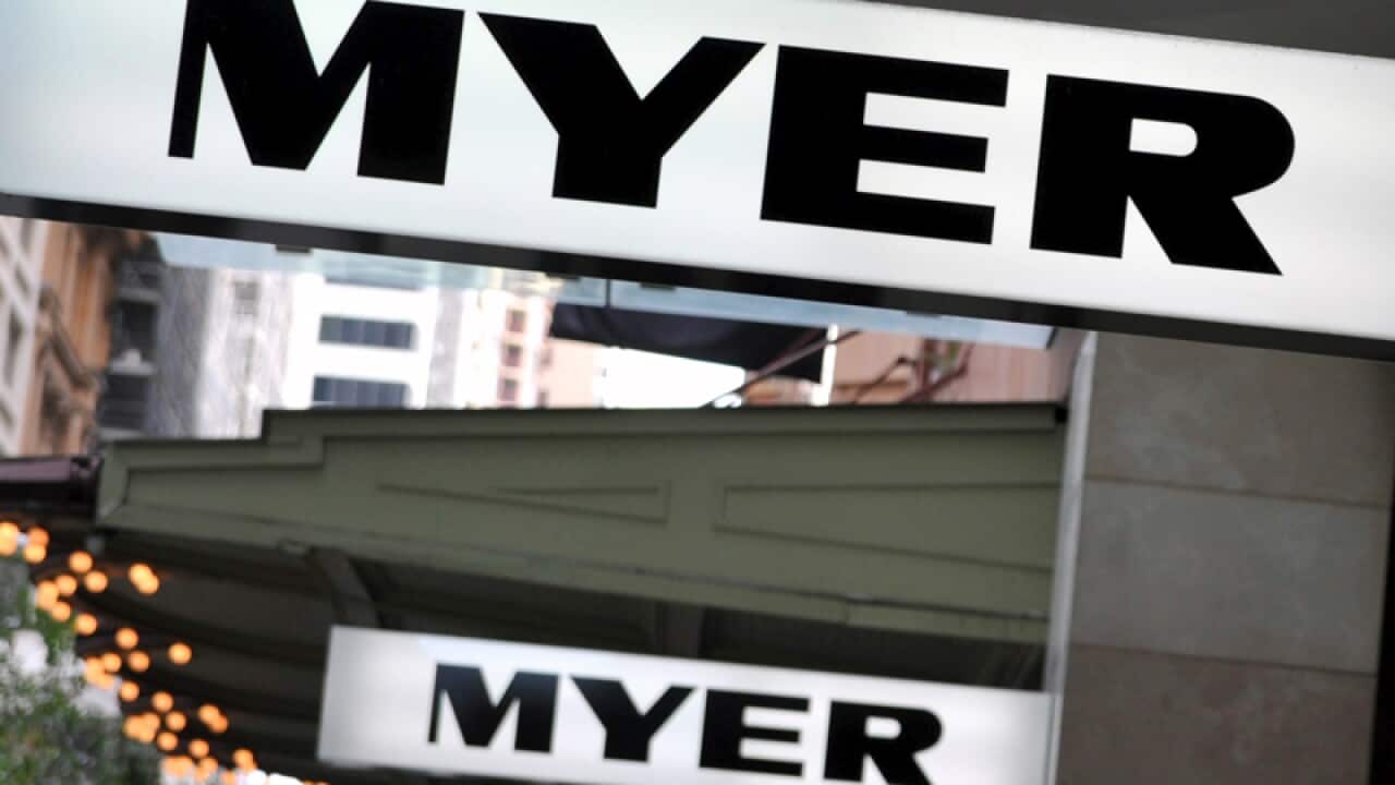 Signage outside a Myer retail store in Sydney