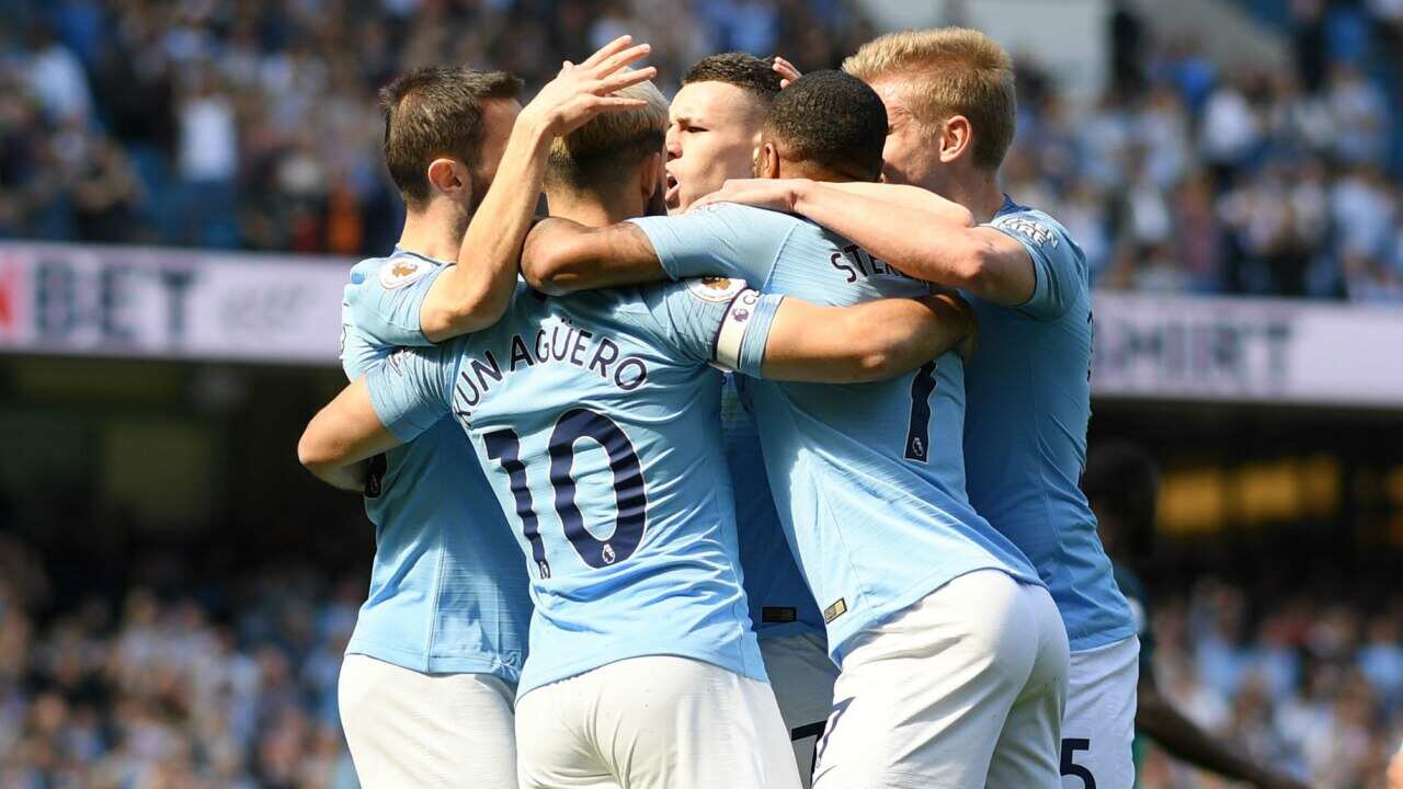 City celebrate a winning goal agains Spurs