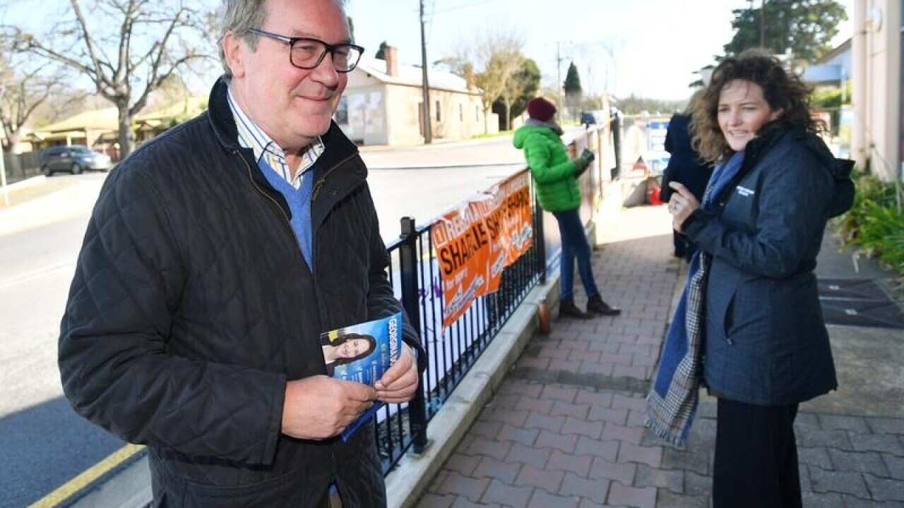 Mayo candidate Georgina Downer (R) with her father Alexander Downer