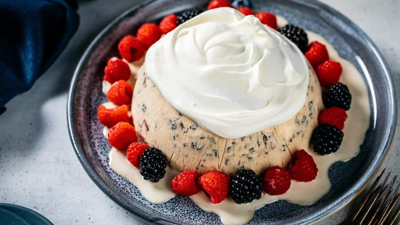 Frozen mincemeat and iced Christmas pudding