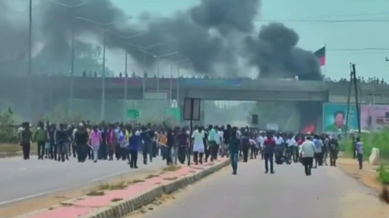 Protesters marching in Thootukudi, Tamil Nadu, India. 