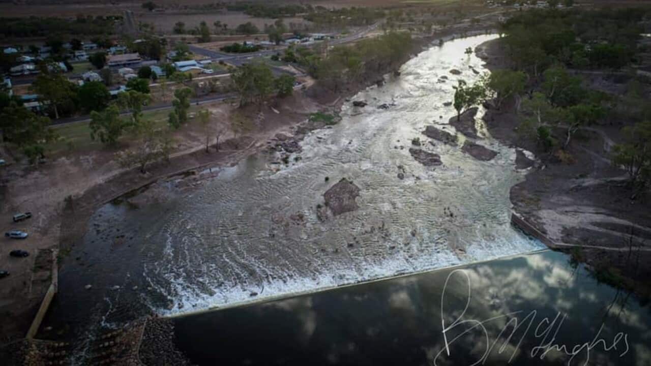 The Barwon River flowing over the Brewarrina Fish Traps