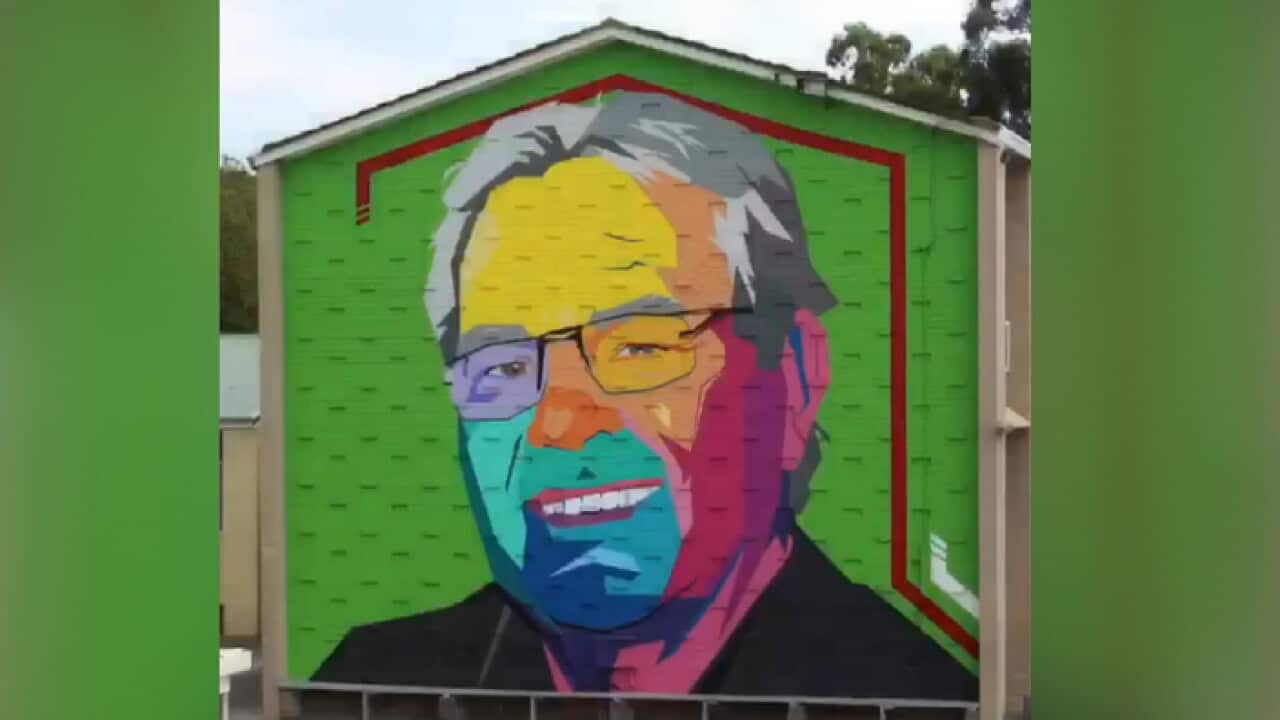 The Les Murray mural at Illawarra Sports High School