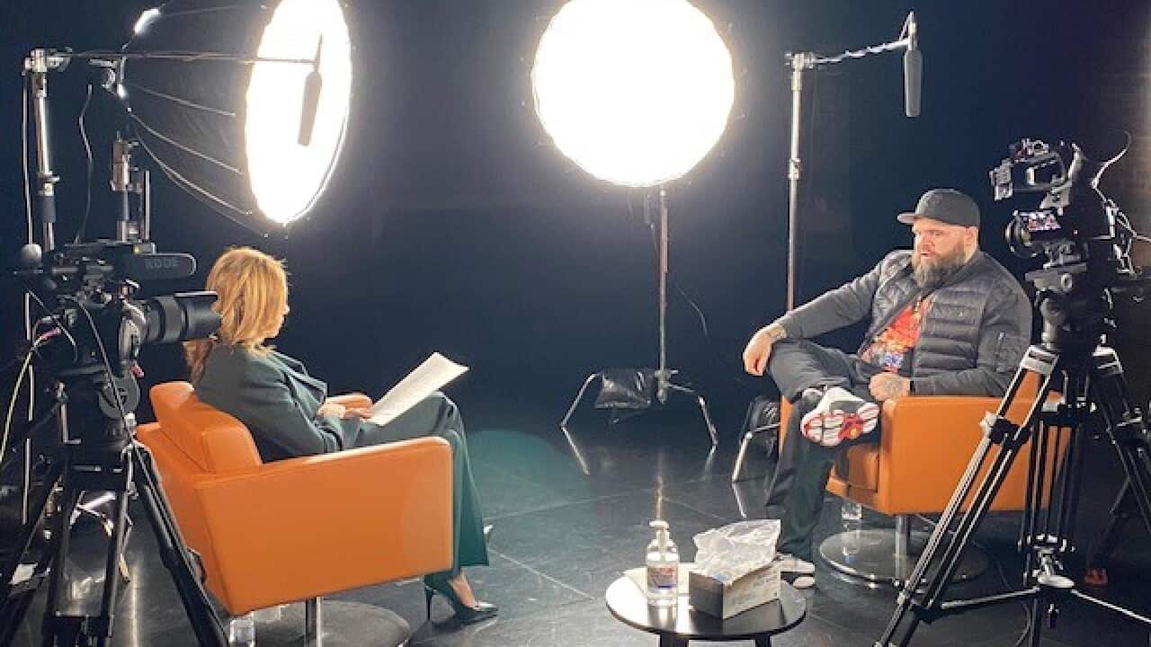 Karla Grant on set for Living Black interviewing Adam Briggs