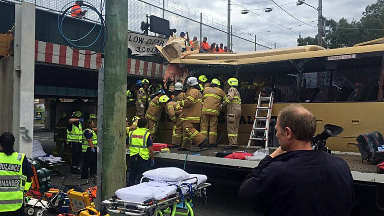 the scene of a bus accident on Montague Street.