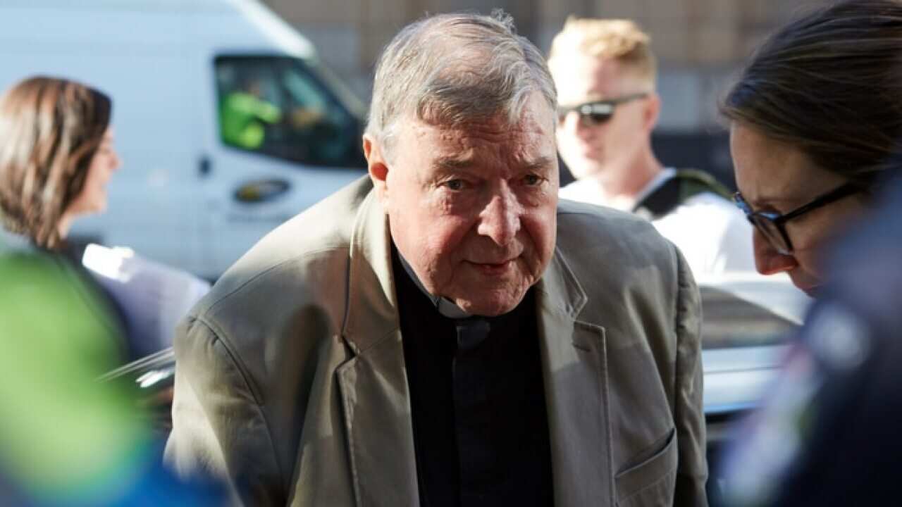 Cardinal George Pell arrives at County Court in Melbourne, Wednesday, February 27, 2019.