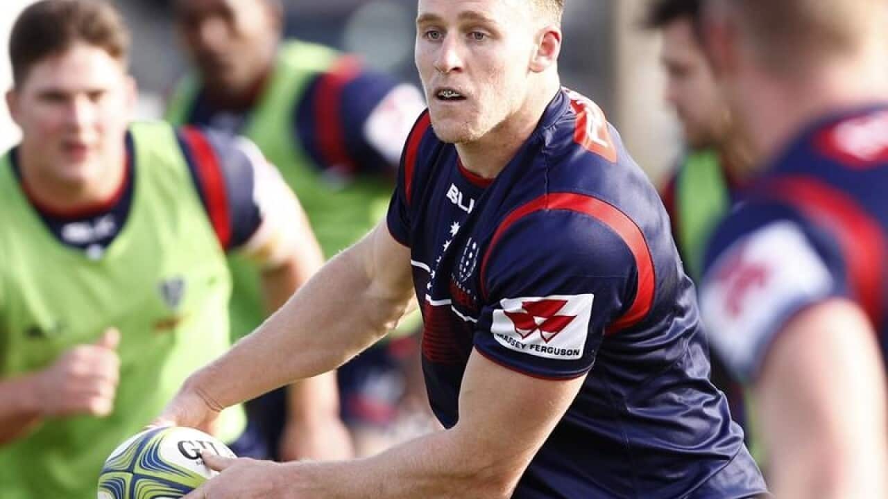 File image of Melbourne Rebels player Reece Hodge during training.