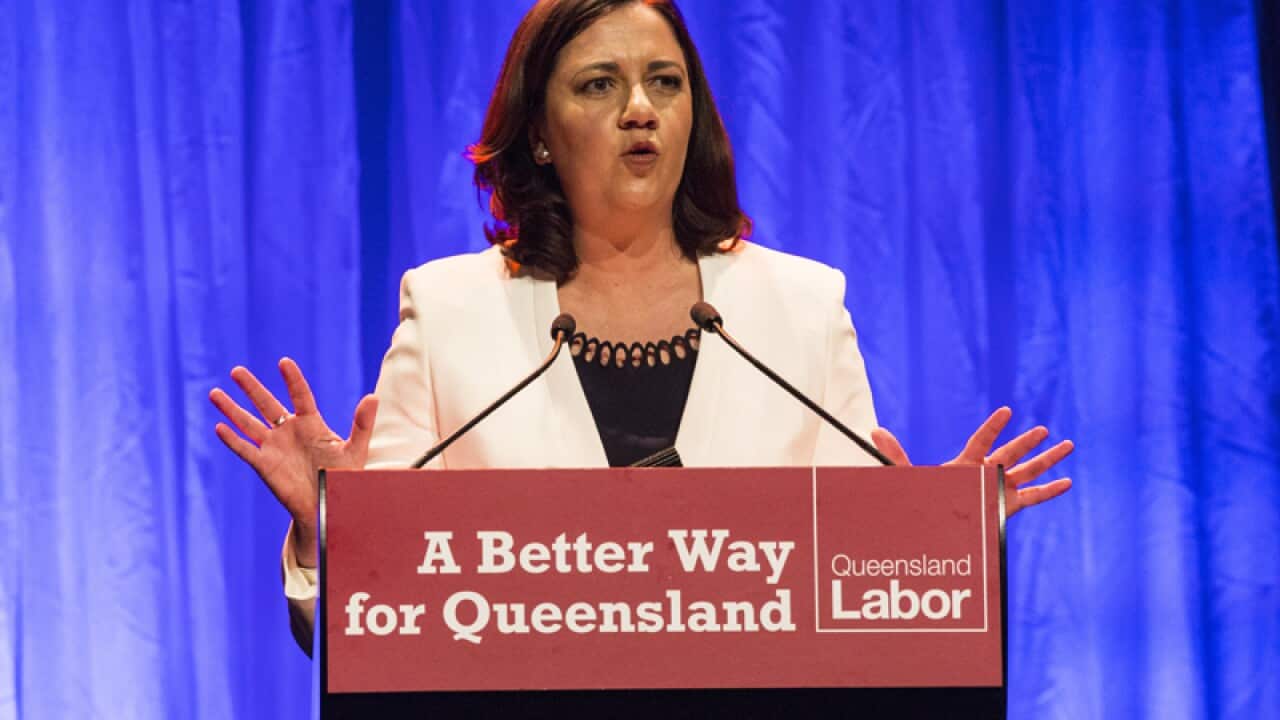 Opposition Leader Annastacia Palaszczuk speaks at the Queensland Labor election campaign launch in Brisbane, Tuesday, Jan. 20, 2015. (AAP Image/David Kapernick)