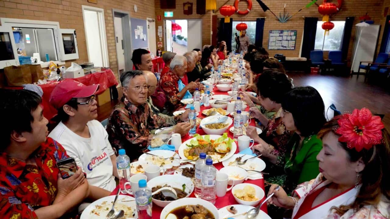 PERTIWI held a meal together at a long table on the eve of the Chinese New Year, Perth Jan 2023. Courtesy: Udaya Halim.