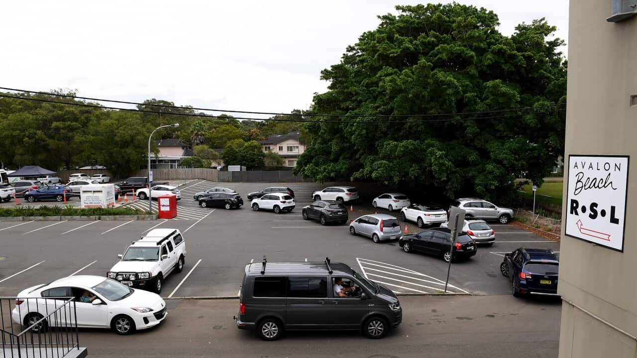A drive-thru COVID-19 testing facility next to the Avalon RSL on Sydney’s northern beaches