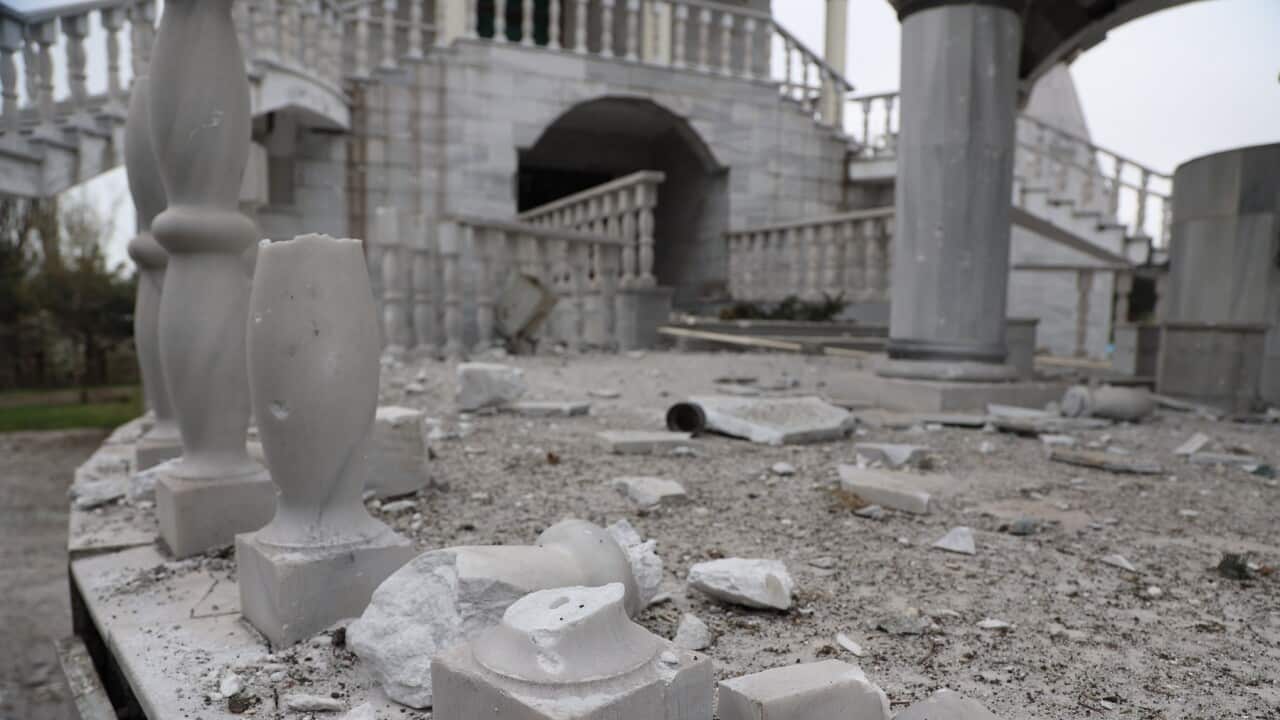 Moschea parzialmente distrutta, Mariupol, Ucraina