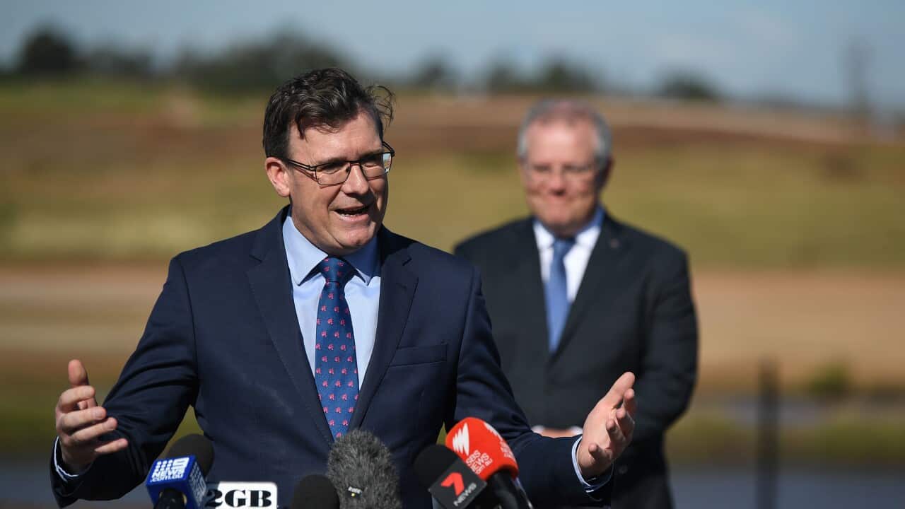 Minister for Cities Alan Tudge speaks to the media during a Western Sydney Airport Rail Link announcement in Sydney, Monday, June 1, 2020. (AAP Image/Joel Carrett) NO ARCHIVING