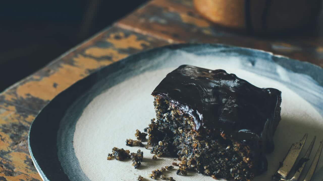Black sesame chocolate cake