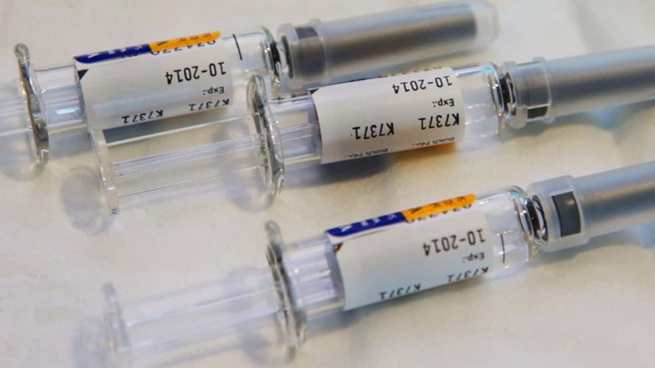 Flu vaccine needles at a clinic