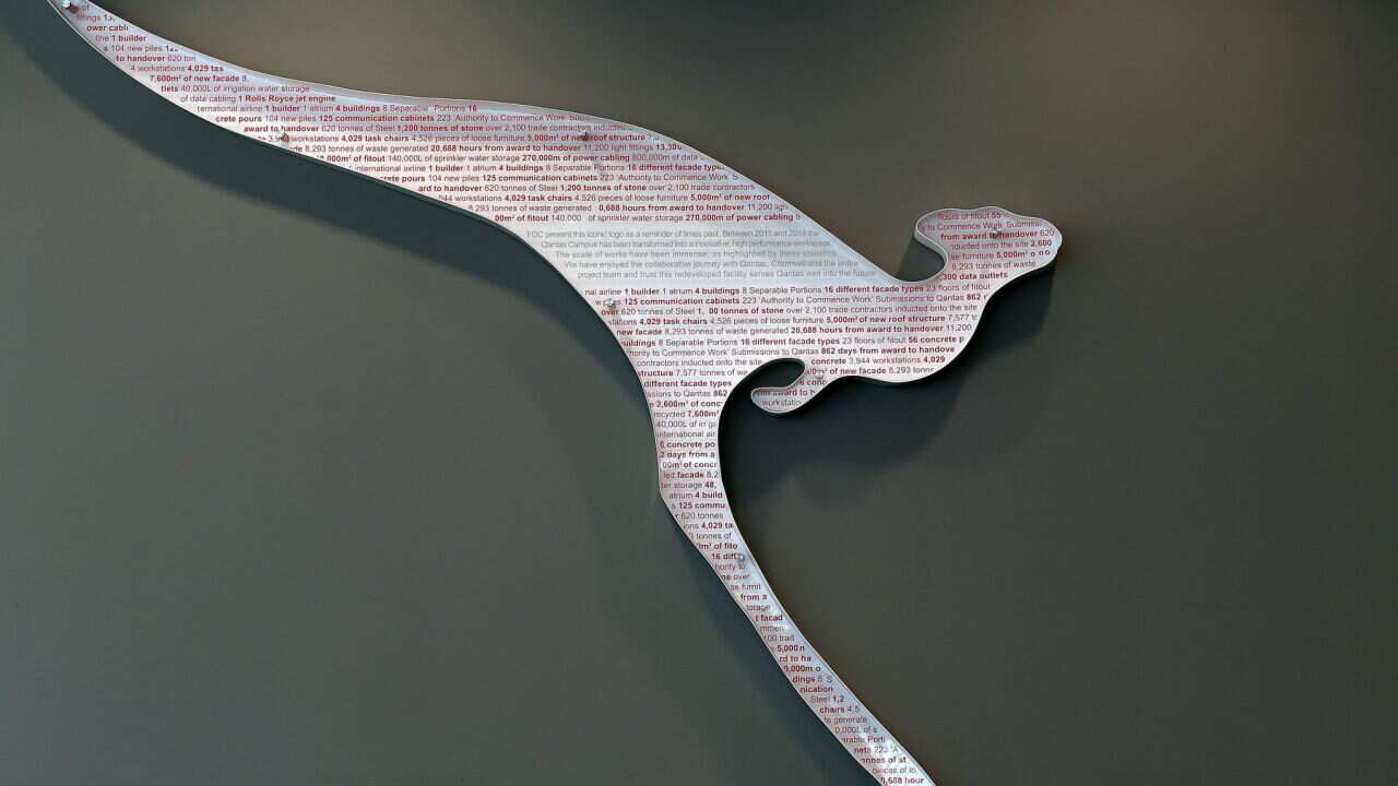 The Qantas logo at head office in Sydney