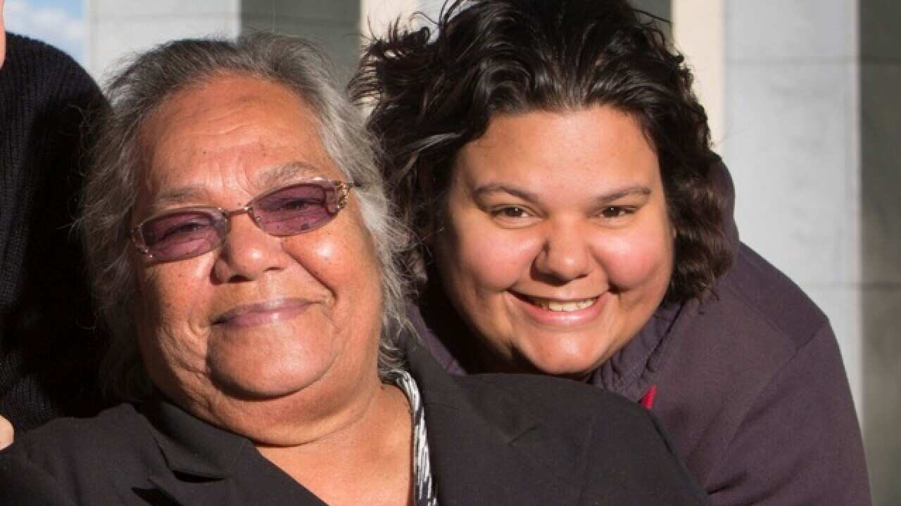 Amelia Kunoth-Monks and her grandmother Rosalie from the Utopia homeland community in the Northern Territory.