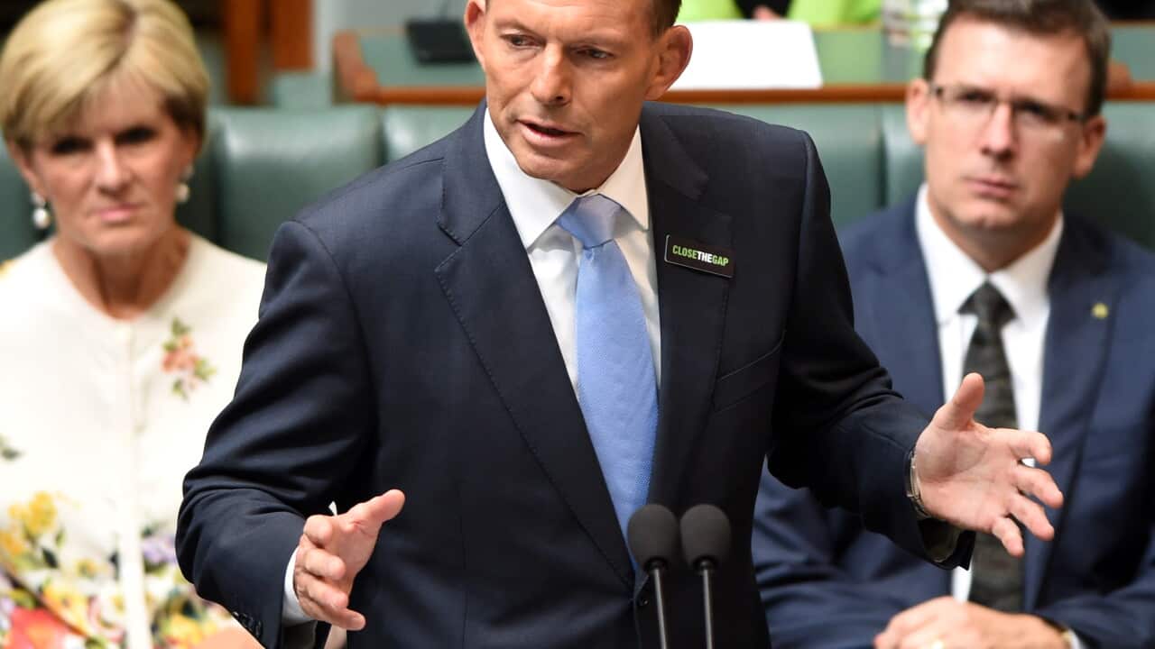 Prime minister Tony Abbott delivers the annual closing the gap address at Parliament House in Canberra, Wednesday, Feb. 11, 2015. (AAP Image/Lukas Coch)