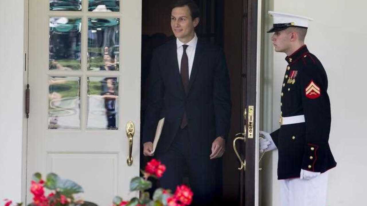 Jared Kushner (L), Senior advisor to President Donald J. Trump, as well as his son-in-law, walks out of the West Wing of the White House