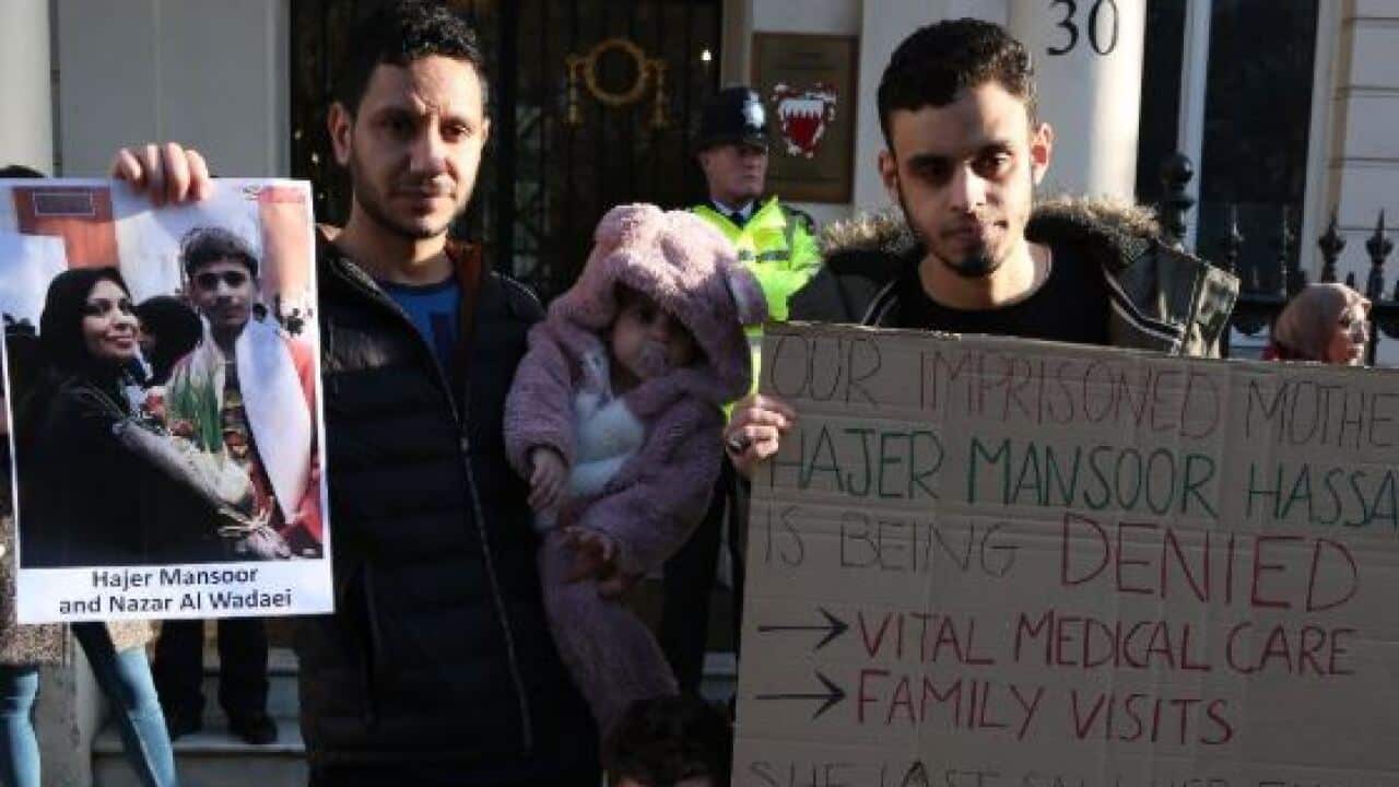 Sayed Ahmed Alwadaei and protestors.