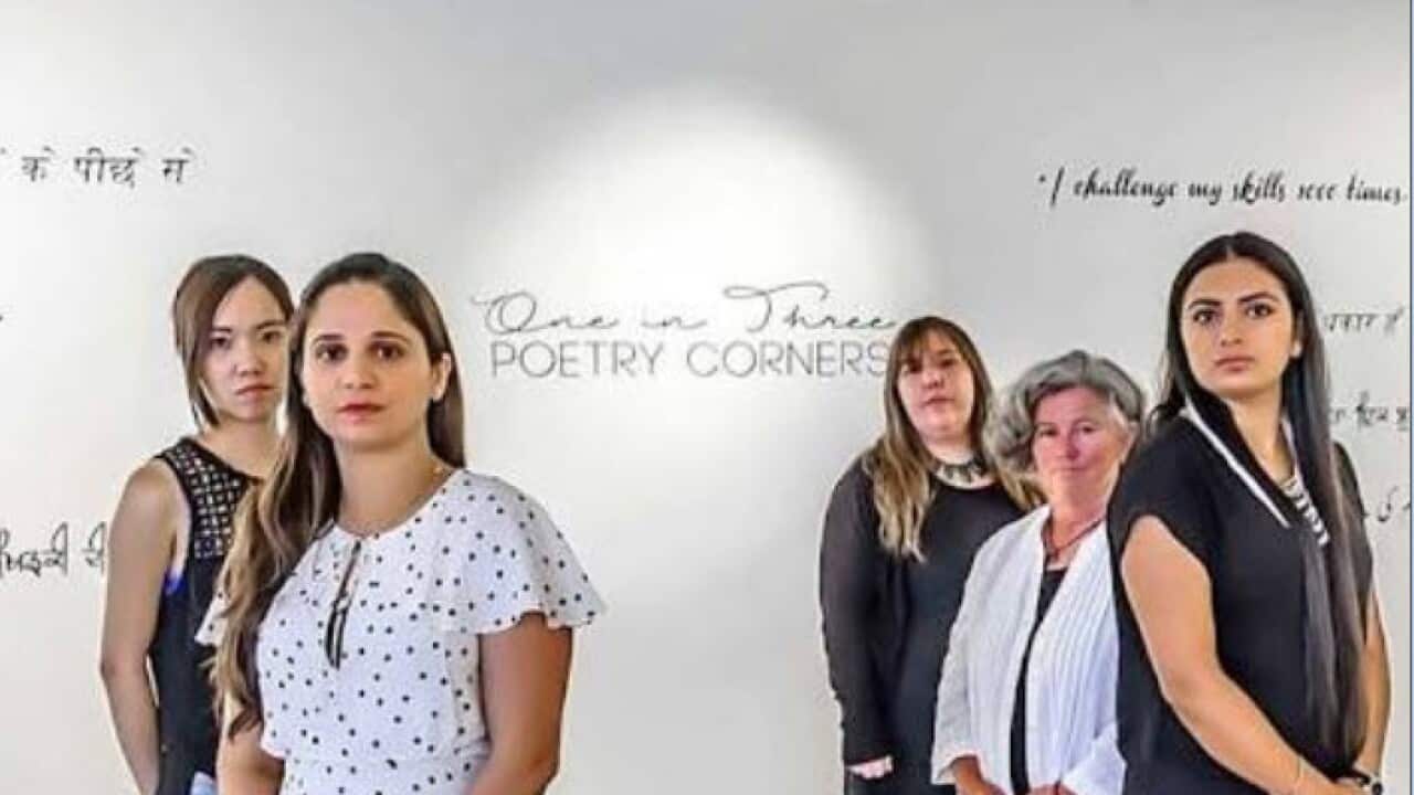 Nayana Bhandari (front, left) and the other facilitators involved in producing Poetry Corners