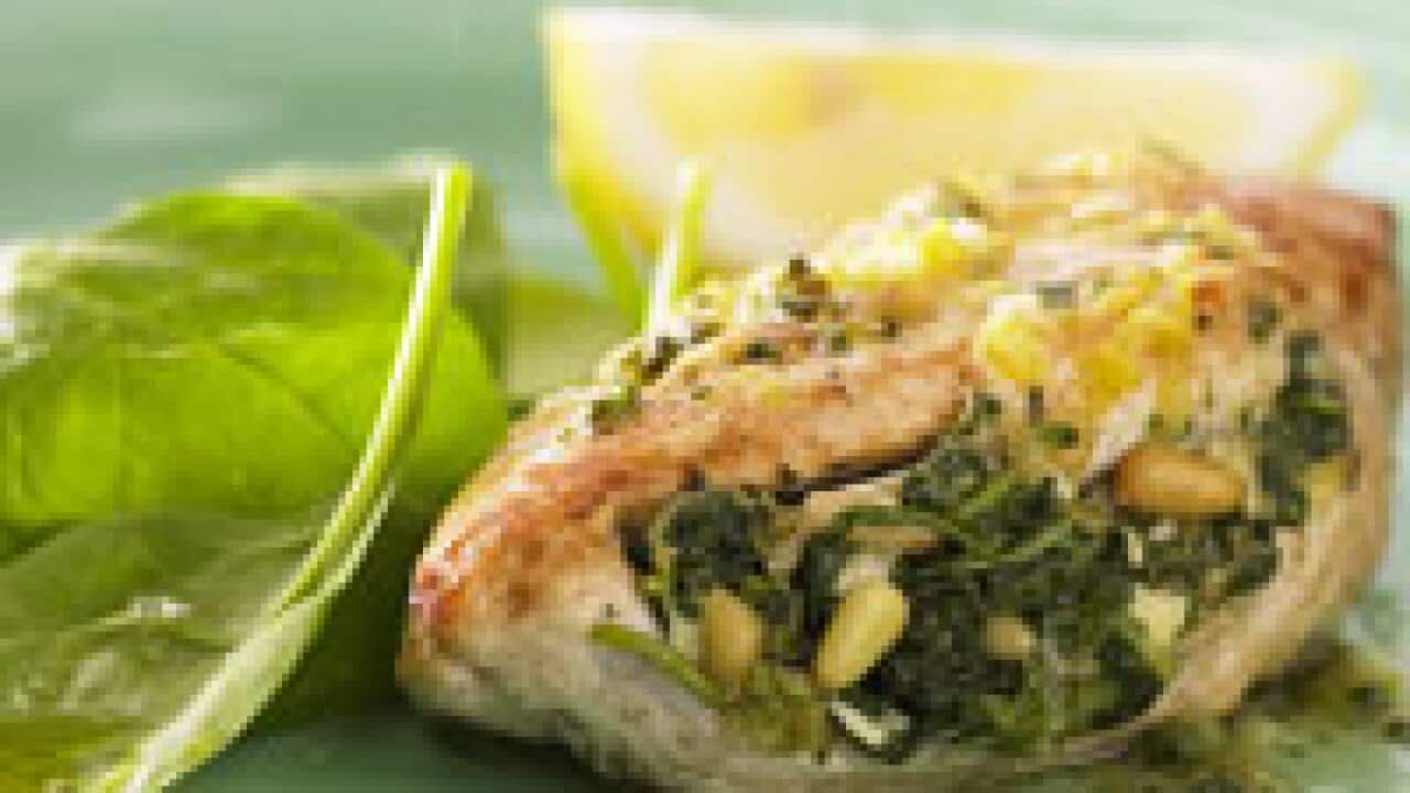 Spinach-stuffed chicken breasts