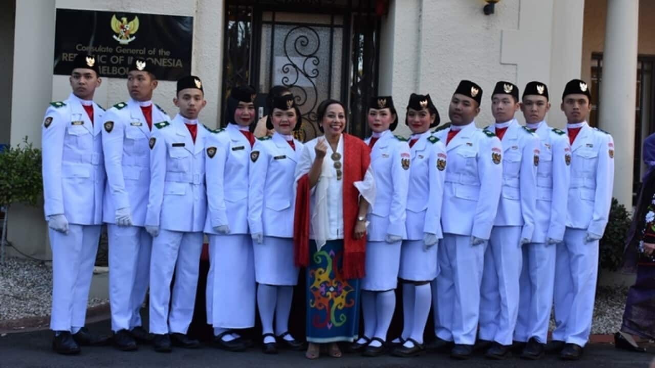 Consul General Spica Tutuhatenewa (C) and PASKIBRA team, Indonesian Consulate Republic of Indonesia, Melbourne 17 Aug 2019.