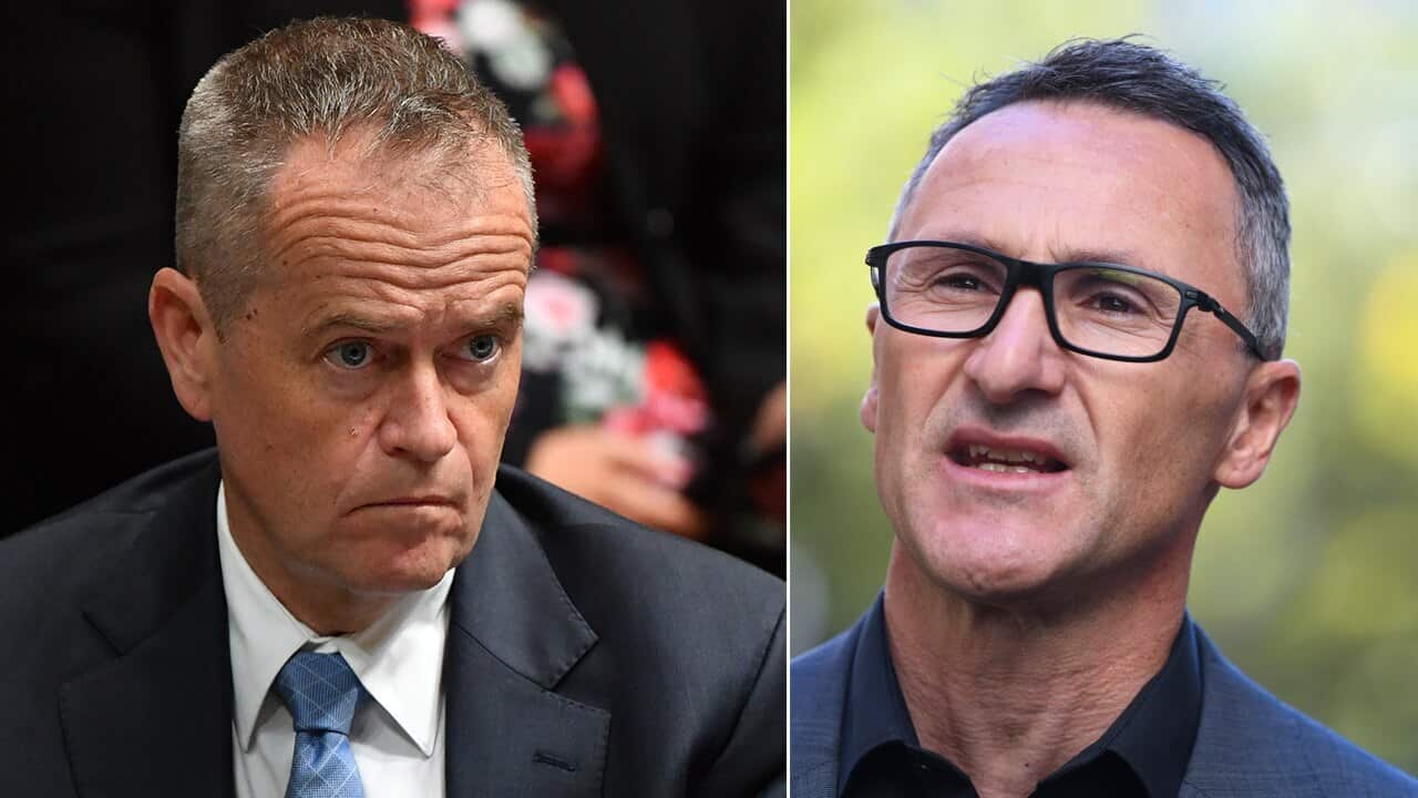 Labor leader Bill Shorten (left); Greens leader Richard Di Natale (right).