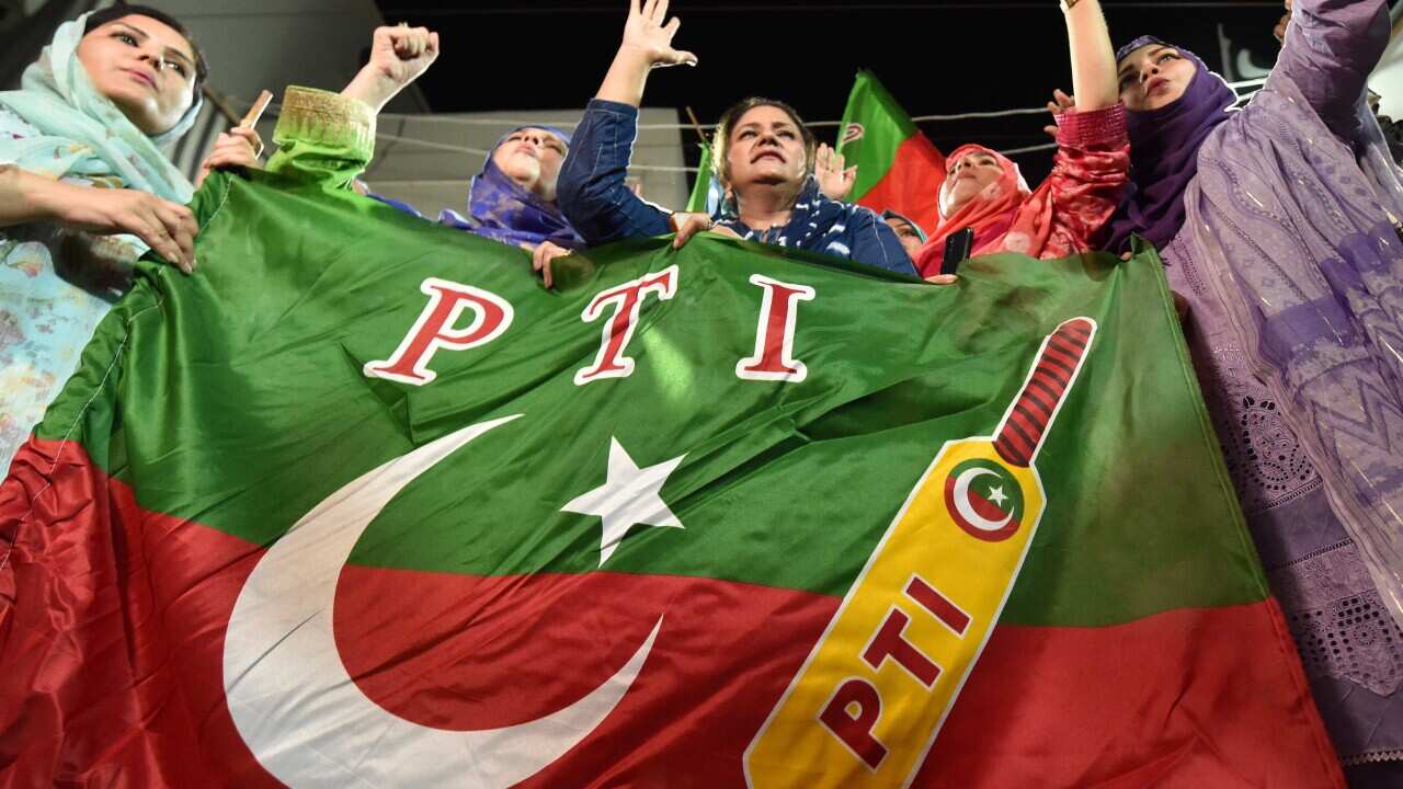 Supporters of PTI party celebrate acquittal of former PM Imran Khan by court in Karachi