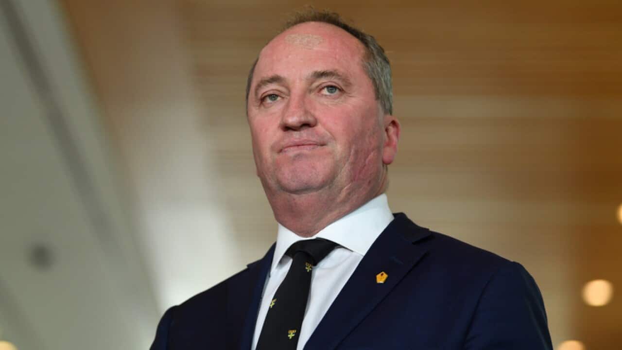 Australian Deputy Prime Minister Barnaby Joyce speaks to the media during the launch of Agriculture Industry Day at Parliament House in Canberra, Monday, September 4, 2017. (AAP Image/Lukas Coch) NO ARCHIVING