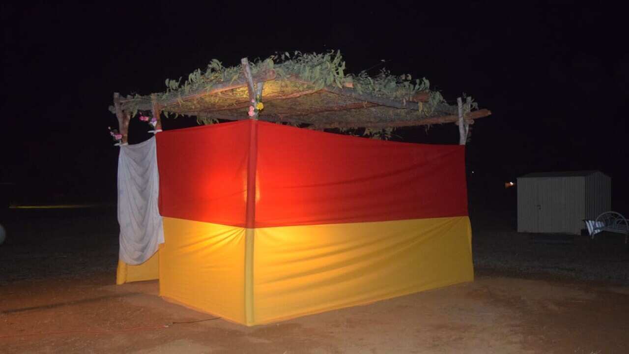 A bough shelter made for the funeral of W. Willika in the remote Northern Territory community of Barunga. (Claire Smith)