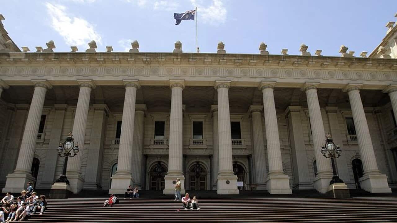 Generic photos of the outside of the Victorian Parliament building in Melbourne on Tuesday January 19, 2010. (AAP Image/Luis Enrique Ascui) NO ARCHIVING