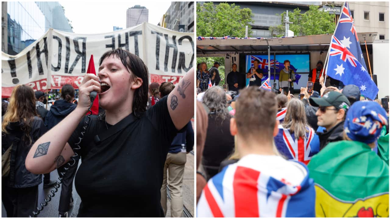 Anti-immigration protesters and counter-protesters marched through the Melbourne CBD. 30 November 2025
