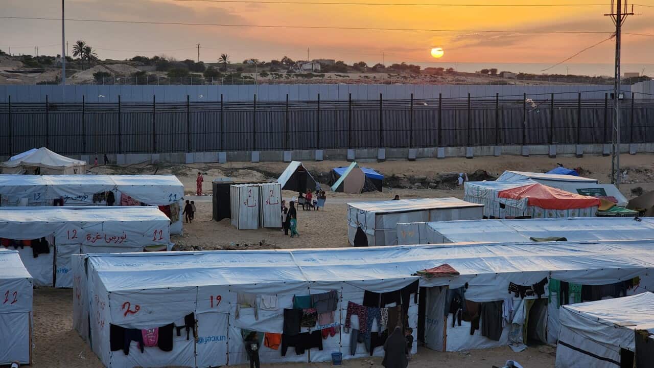 Displaced Palestinians live in makeshift tents in the Rafah refugee camp in southern Gaza