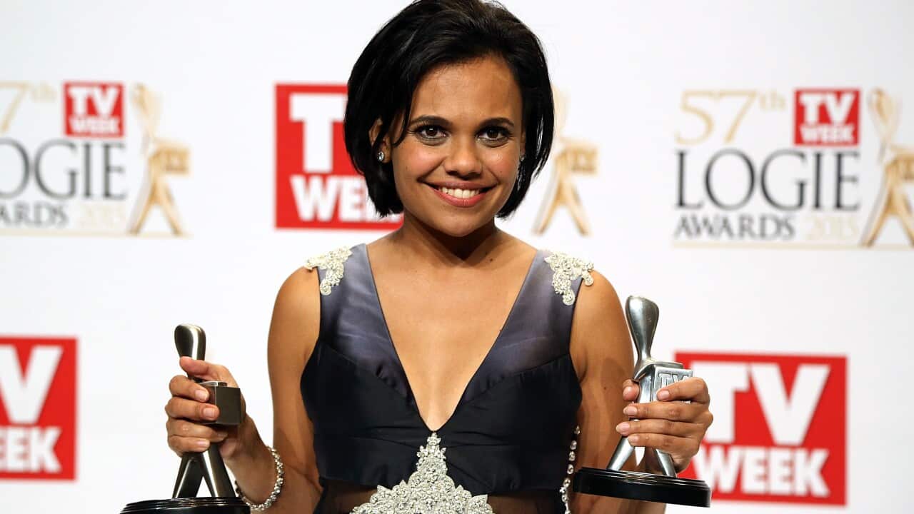 Miranda Tapsell with her Logies.