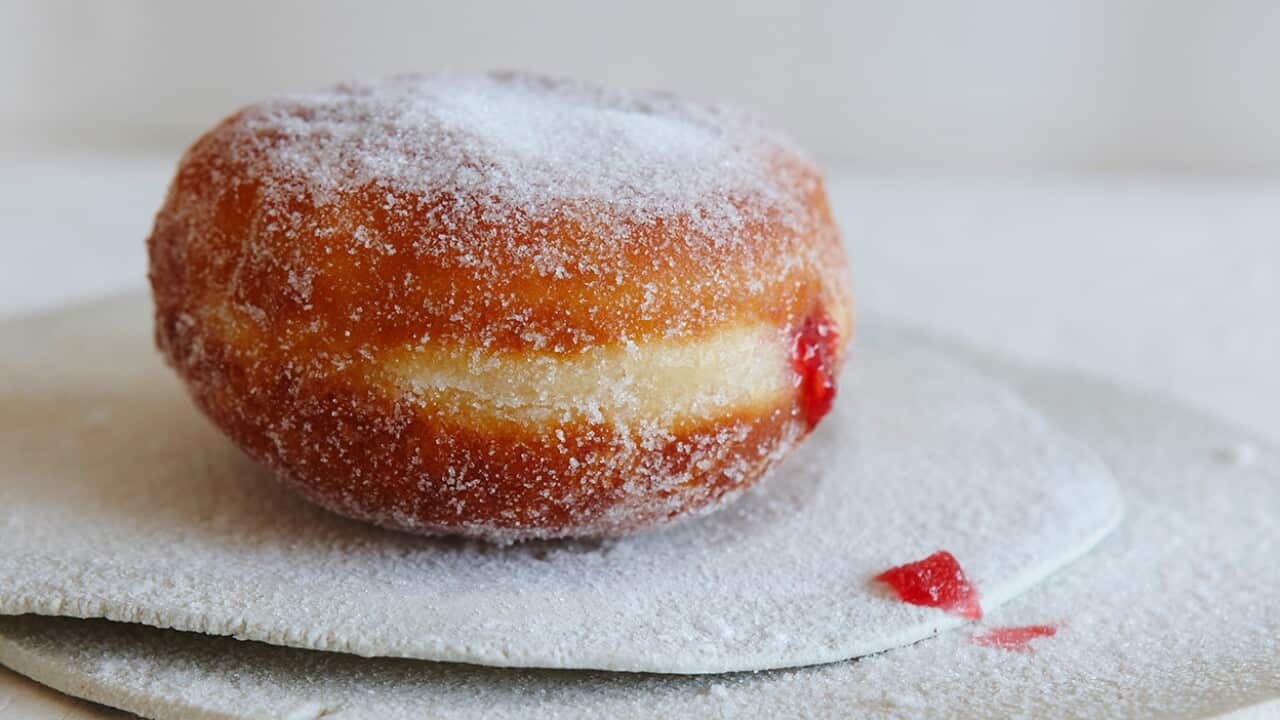 Rhubarb and vanilla jam berliners