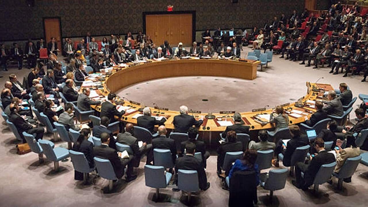 A UN Security Council Meeting.
