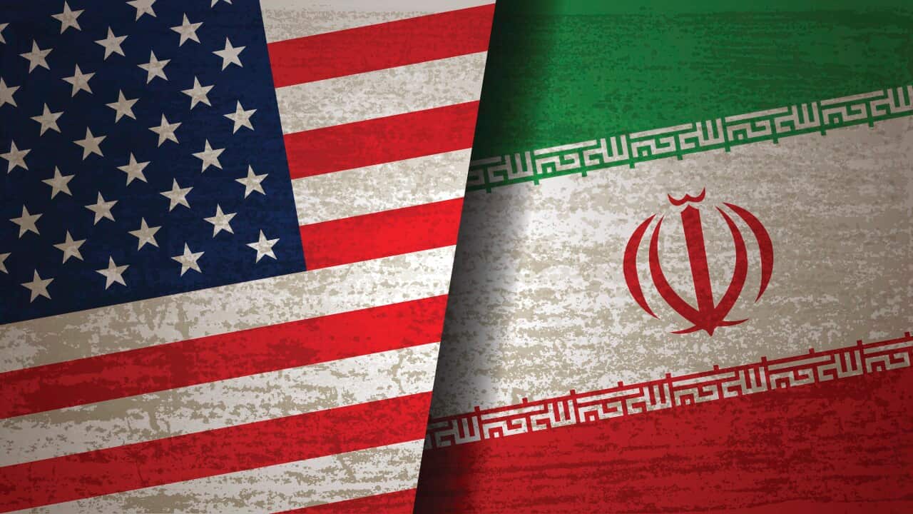 USA and Iran Flag with grunge texture background