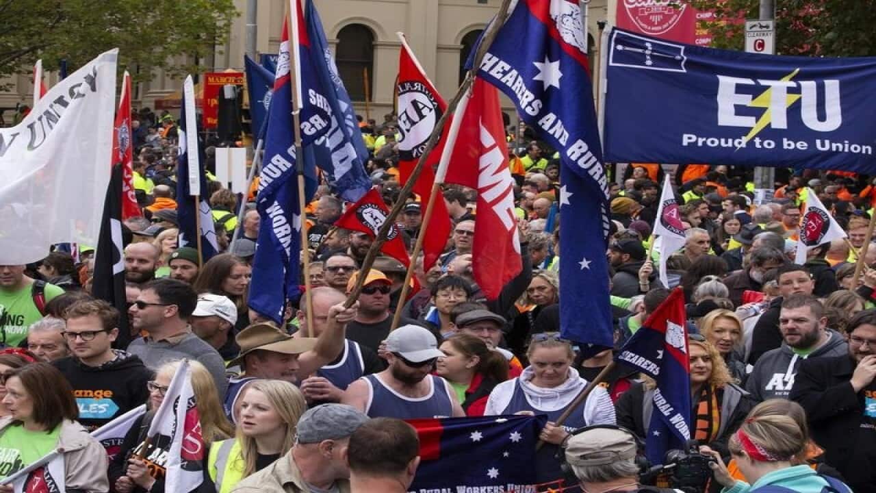 Thousands of workers attended a Change the Rules rally in Melbourne.