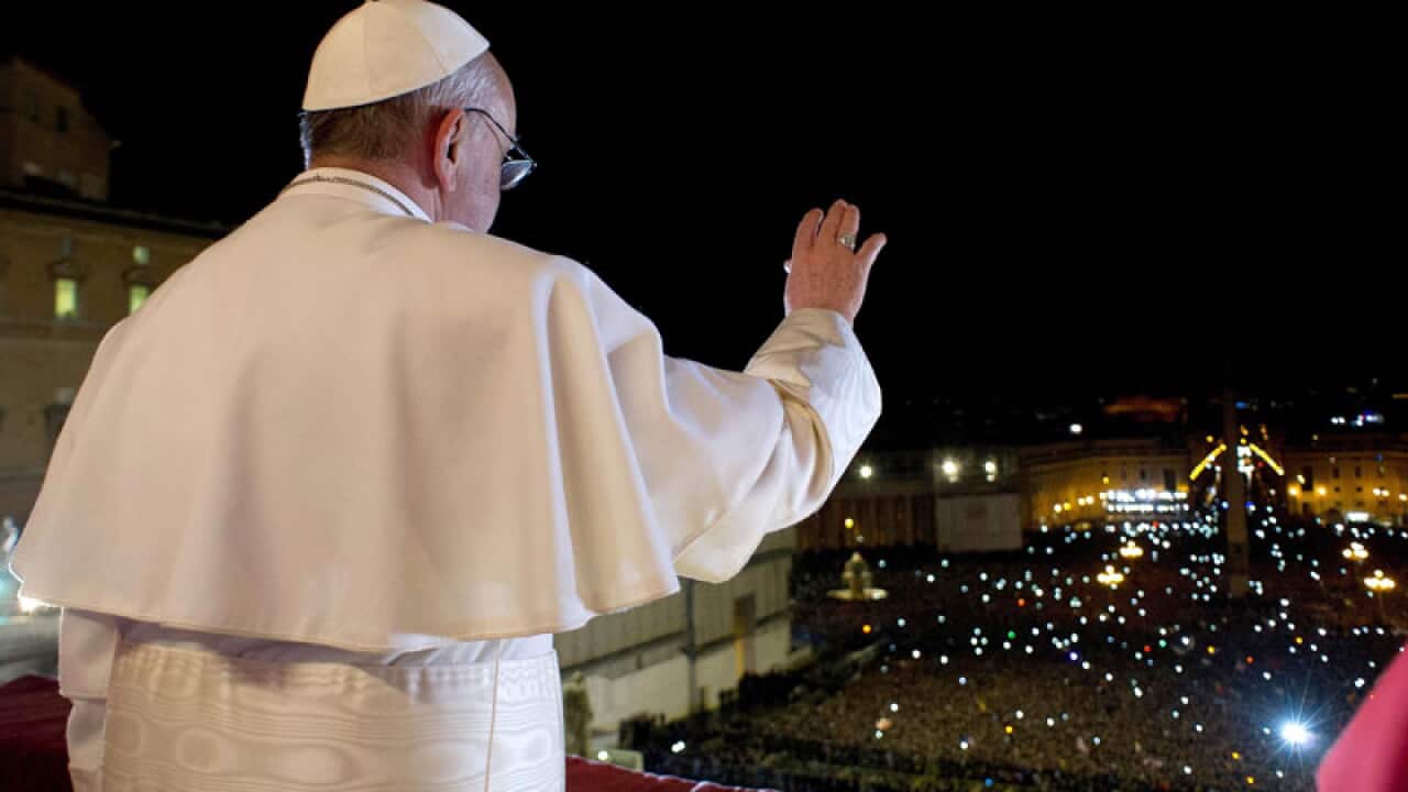 Newly elected Pope Francis appears on the central balcony of St Peter's Basilica in Vatican City. Argentinian Cardinal Jorge Mario Bergoglio was elected as the 266th Pontiff and will lead the world's 1.2 billion Catholics. (Getty)